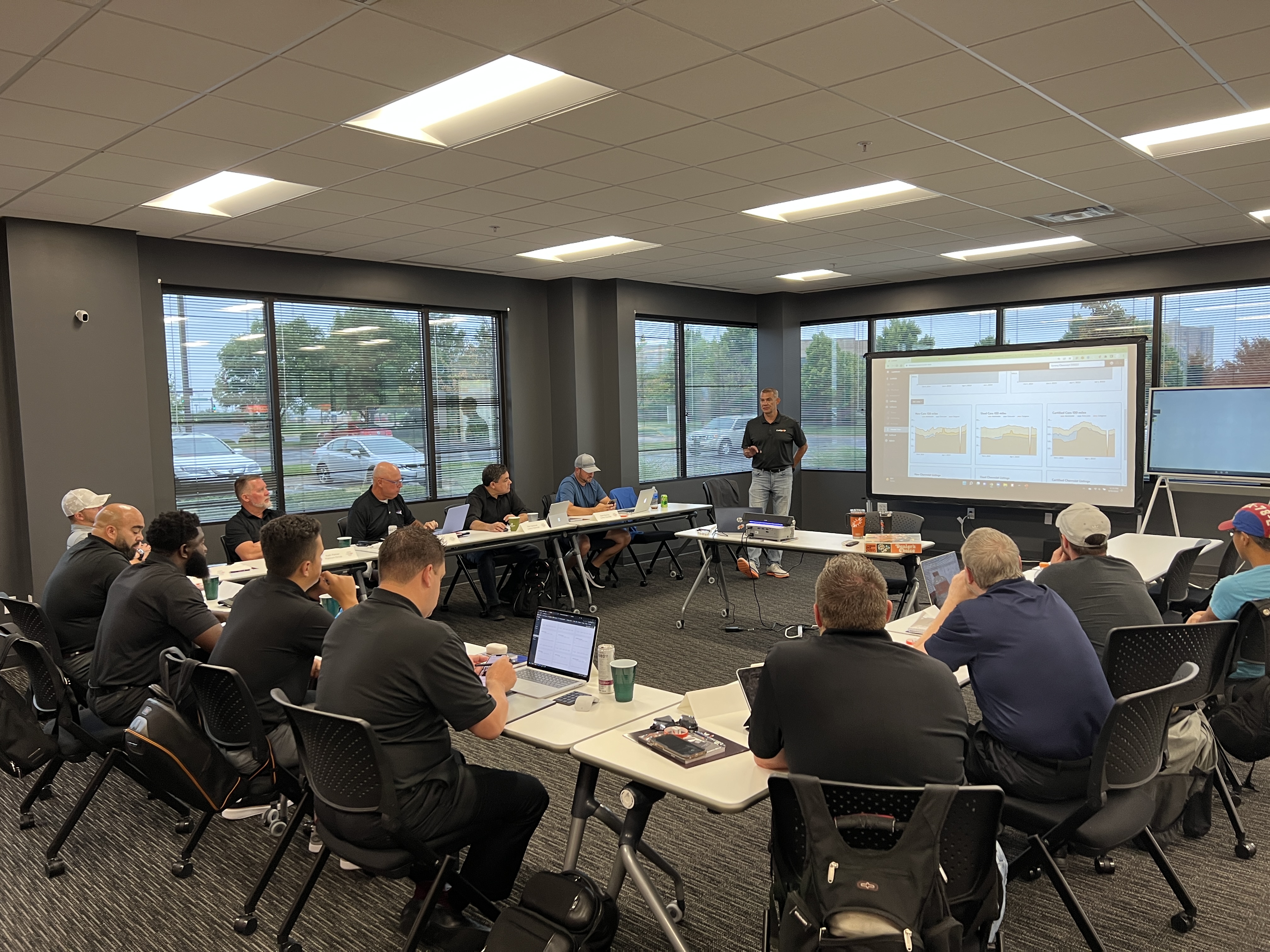 Dealers working through live data at a workshop